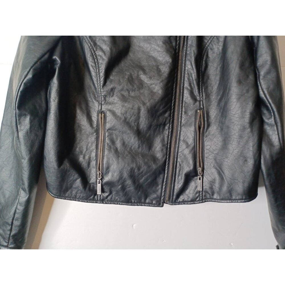 JouJou Women's Large Motorcycle Jacket Black Faux Leather Full Zip - Picture 2 of 8